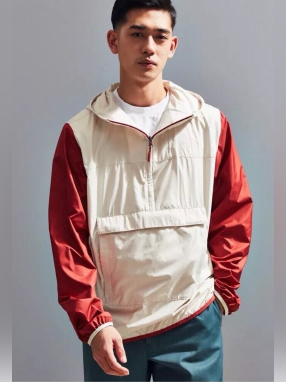 The North Face Men's Fanorak Jacket Half Zip Windbreaker
White Red Size Large